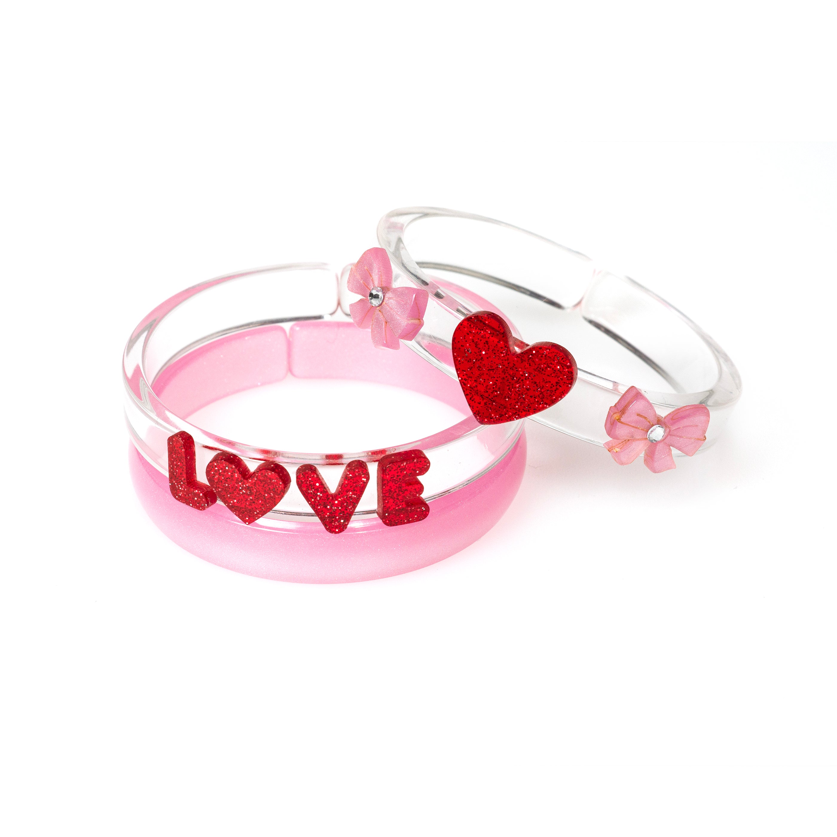 Lilies & Roses Hearts Pink & Red Glitter Bangles