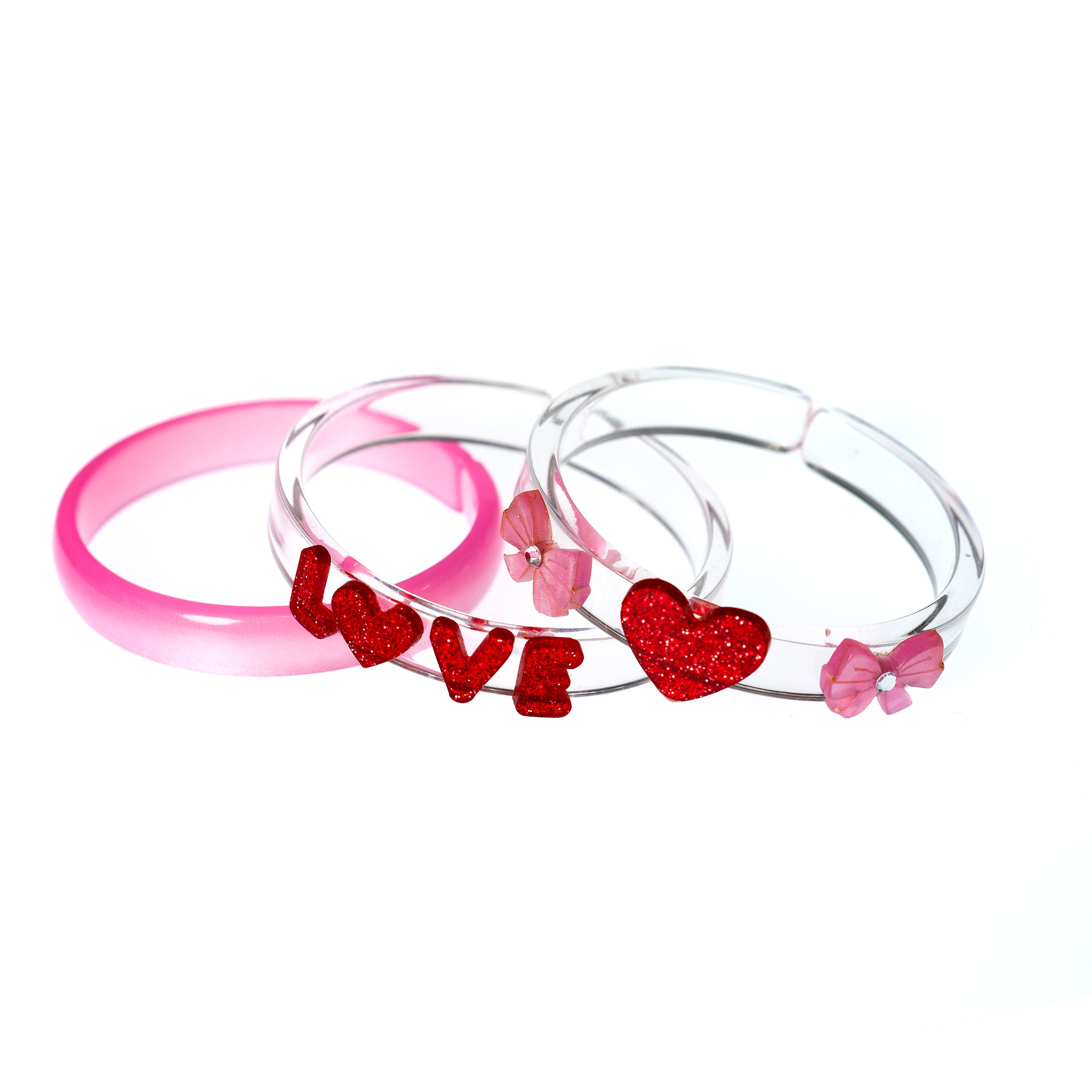 Lilies & Roses Hearts Pink & Red Glitter Bangles