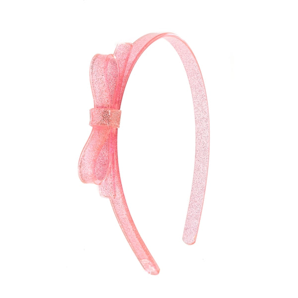 Lilies & Roses Thin Bow Glitter Pink Headband