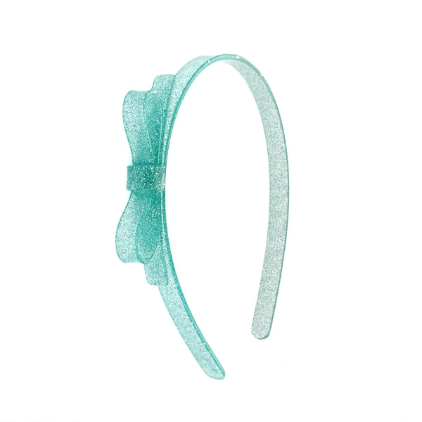 Lilies & Roses Thin Bow Glitter Light Blue Headband