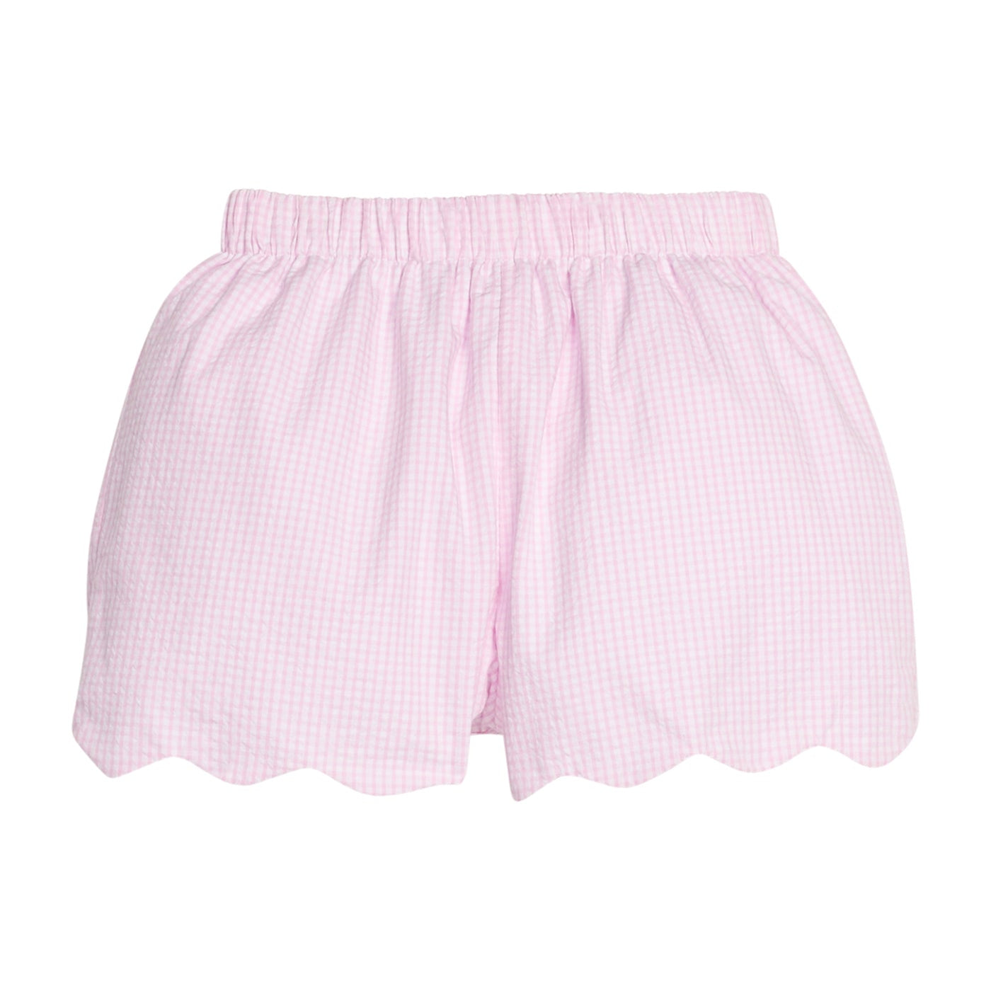 Little English Scallop Short, Light Pink Seersucker Gingham
