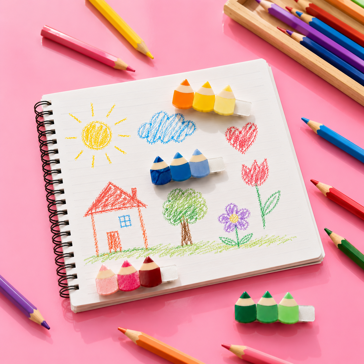 Lilies & Roses Pencils Primary Colors Hair Clips
