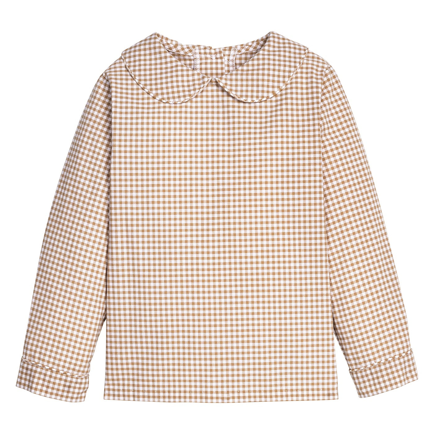 Little English Peter Pan Shirt, Khaki Gingham