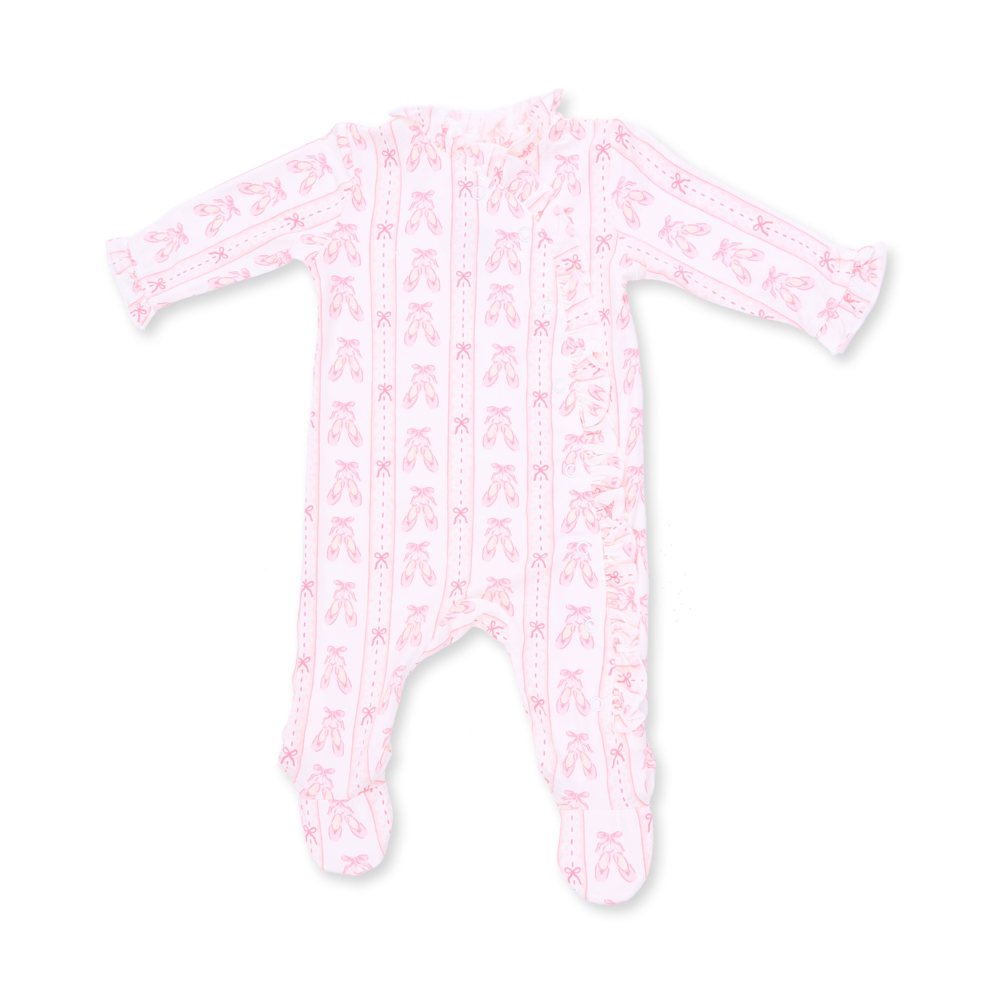 Angel Dear Ballet Shoes Ribbon Stripe Kimono Ruffle Snap Footie
