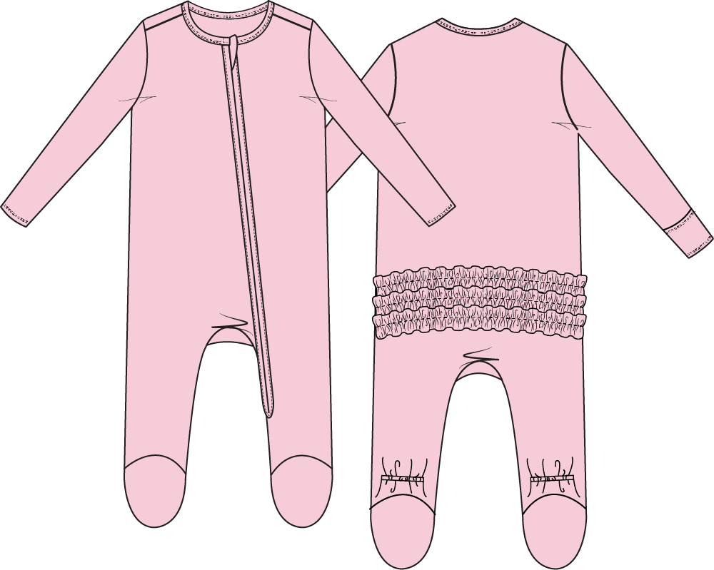 Angel Dear Solid Pink A Boo 2 Way Ruffle Back Zipper Footie