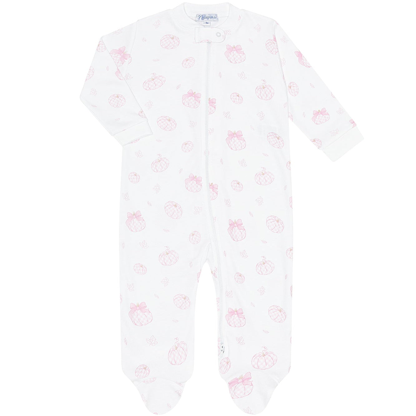Nella Pima Pink Pumpkin Patch Zipper Footie