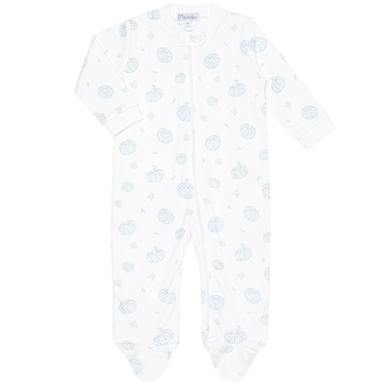 Nella Pima Blue Pumpkin Patch Zipper Footie