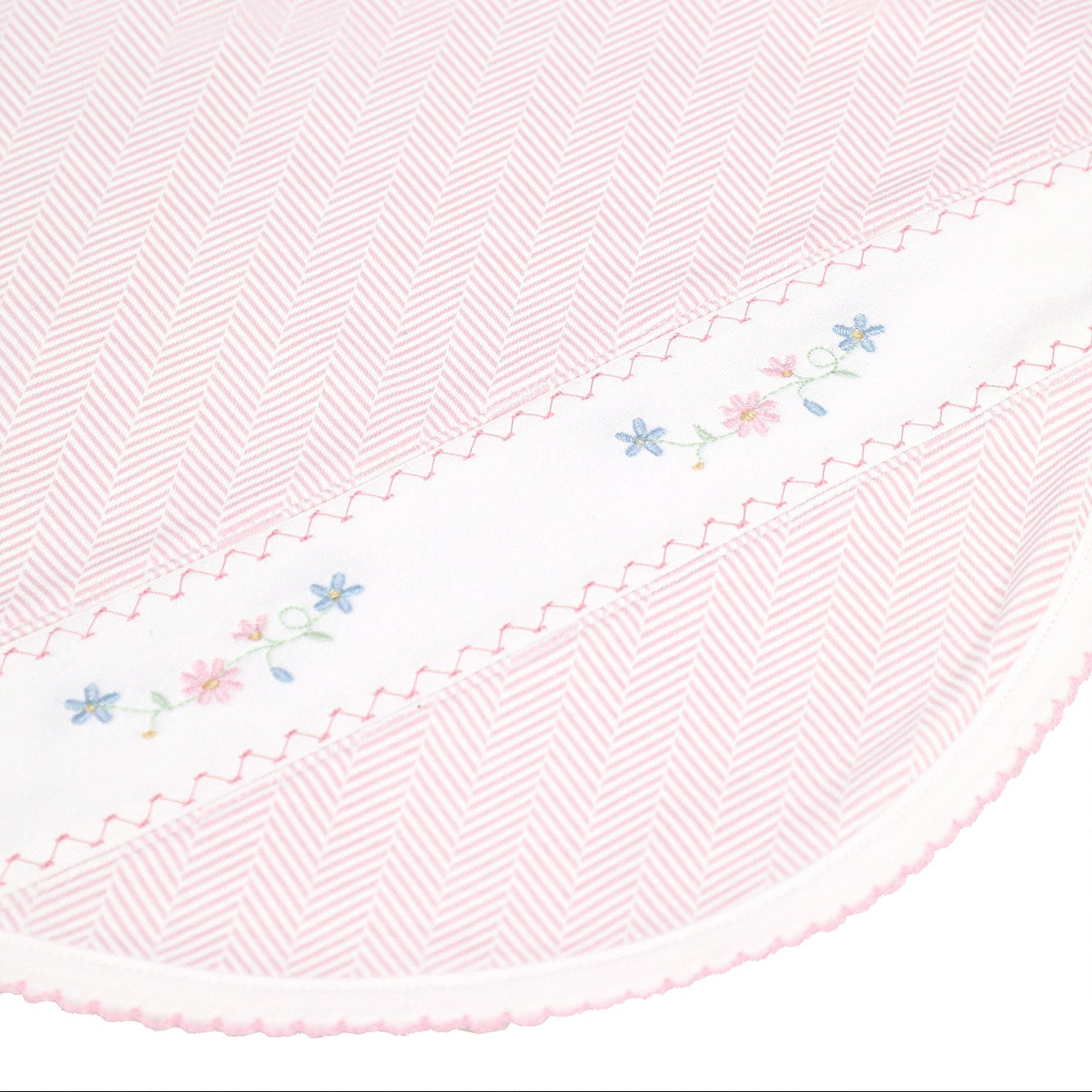 Nella Pima Pink Herringbone Embroidered Receiving Blanket