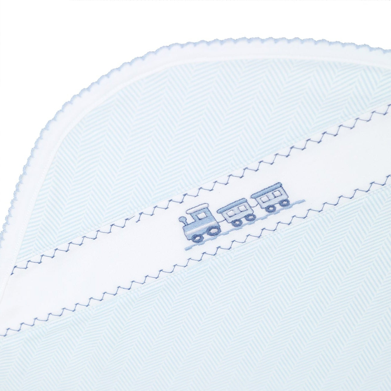 Nella Pima Blue Herringbone Embroidered Receiving Blanket