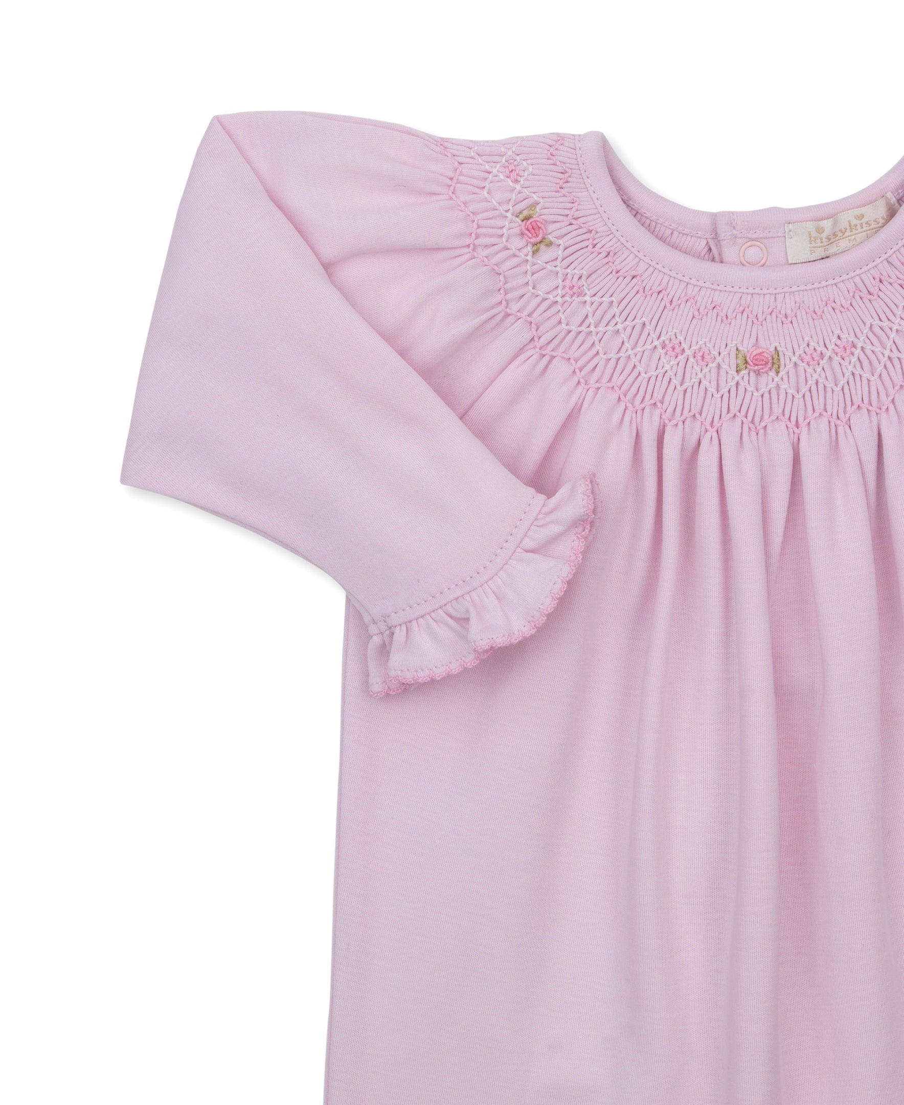 Kissy Kissy Footie with Hand Smocking & Bullion Embroidery
