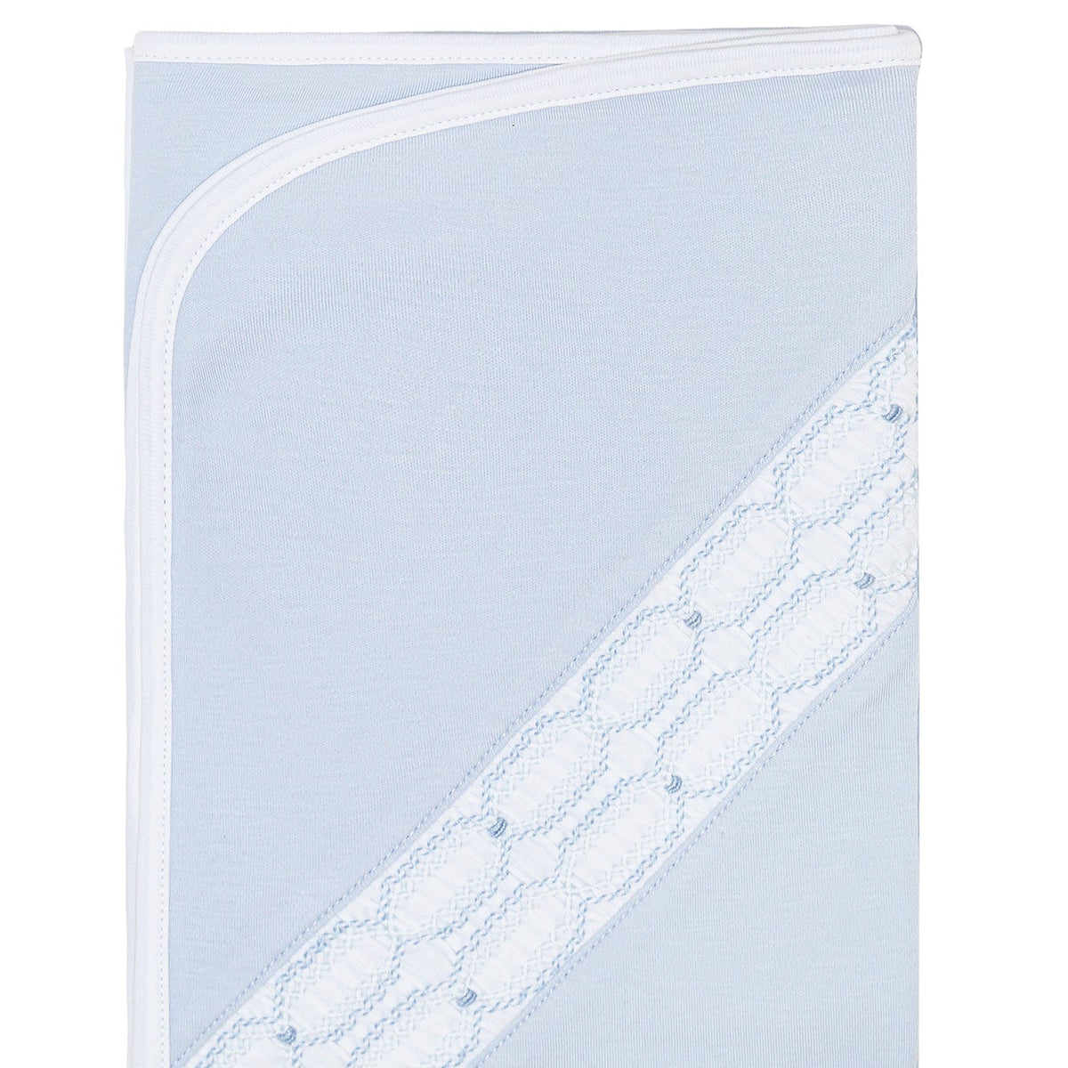 Nella Pima Signature Smocked Blue Receiving Blanket