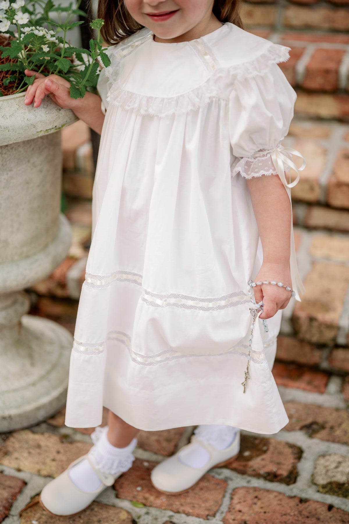 Lullaby Set Donahue Dress, Blessings White Batiste with Ecru