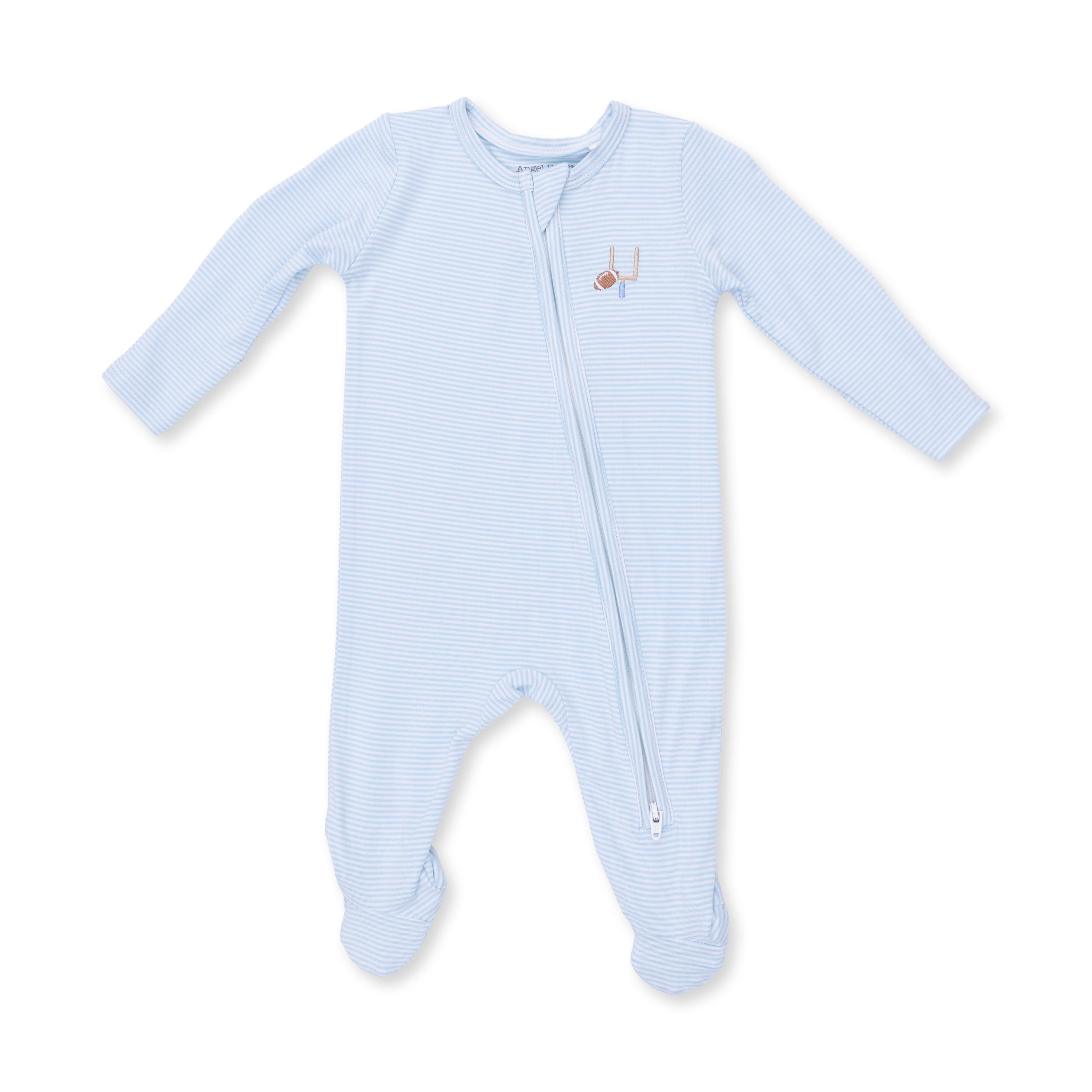 Angel Dear Football Blue Micro Stripe 2 Way Zipper Footie