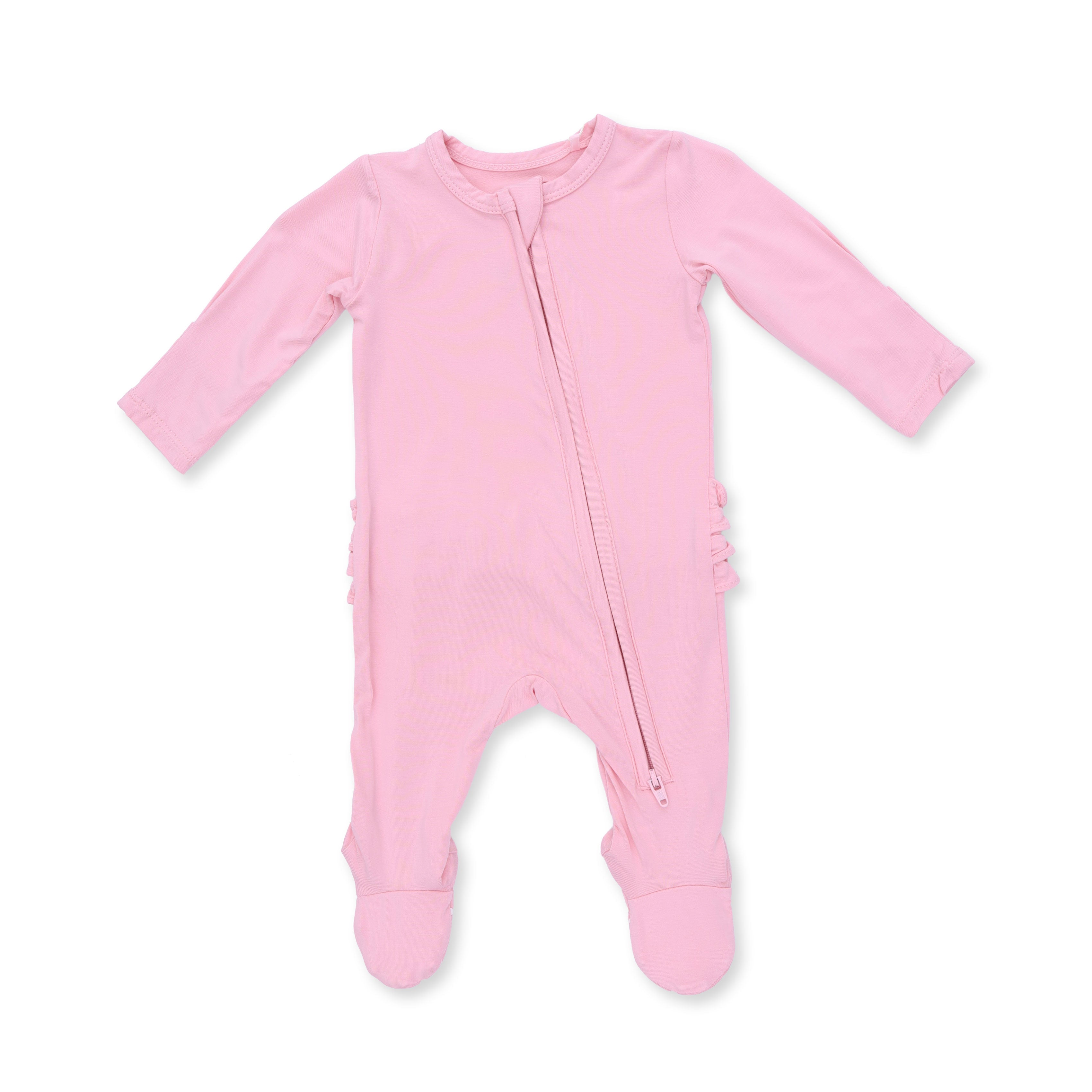 Angel Dear Solid Candy Pink 2 Way Ruffle Bark Zipper Footie