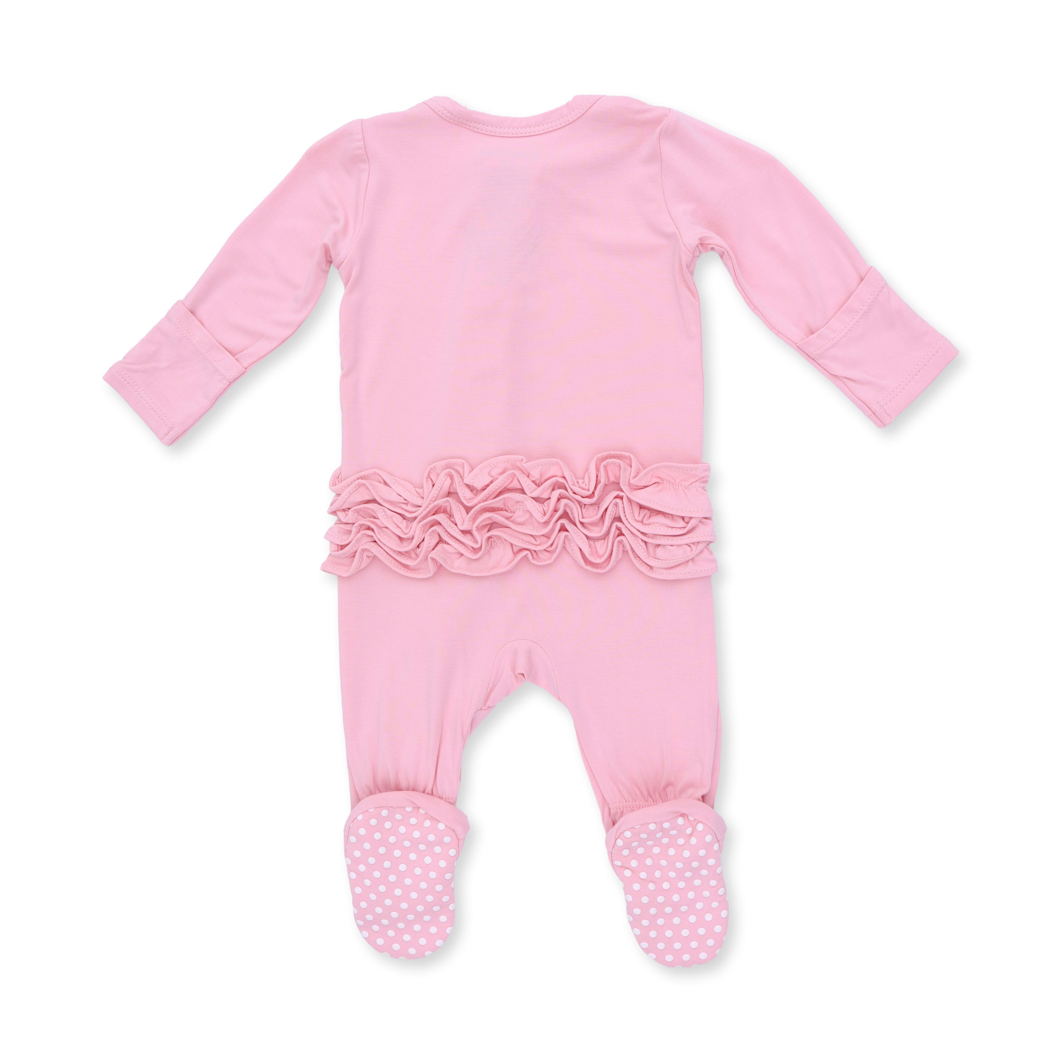Angel Dear Solid Candy Pink 2 Way Ruffle Bark Zipper Footie