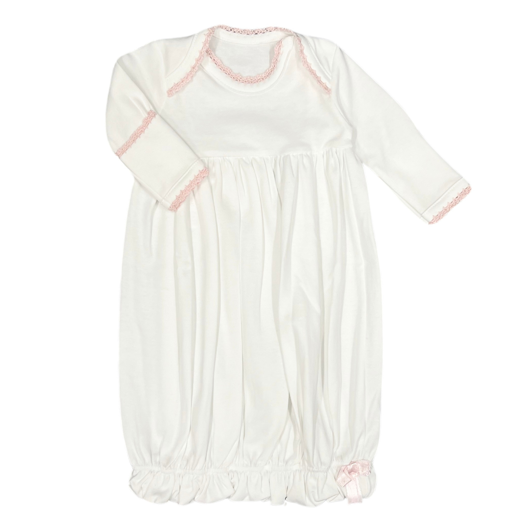 Squiggles White Lap Shoulder Gown with Pink Trim