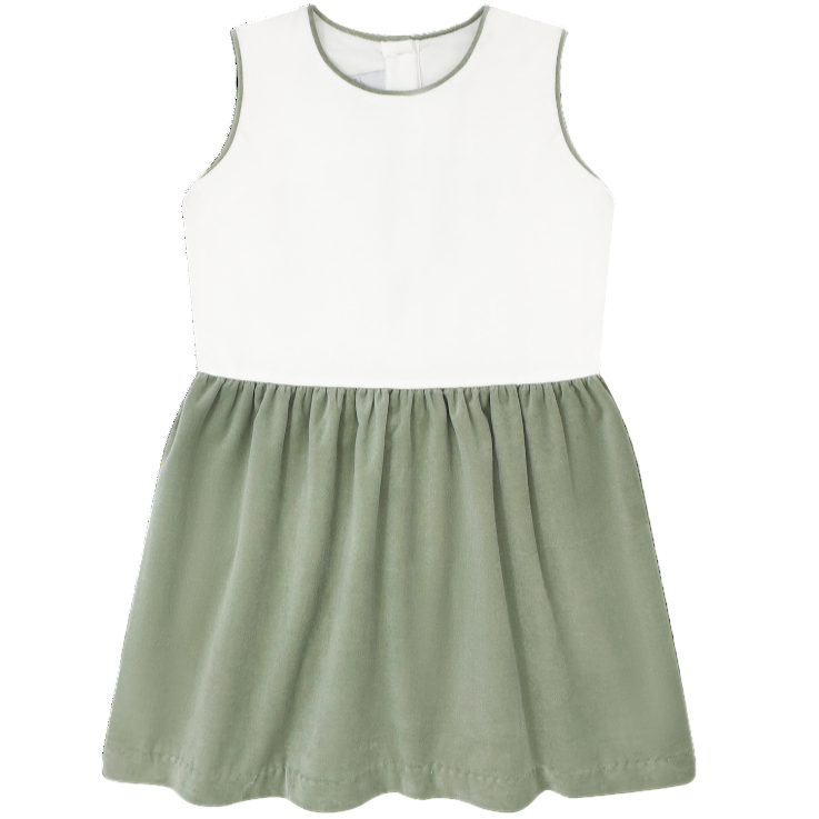 Beatrice Dress - Winter White & Leyland Green Velvet