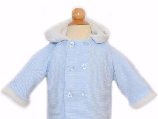 A Soft Idea Cotton Double Breasted, Double Faced Seed Stitch Hoodie, Blue - shopnurseryrhymes