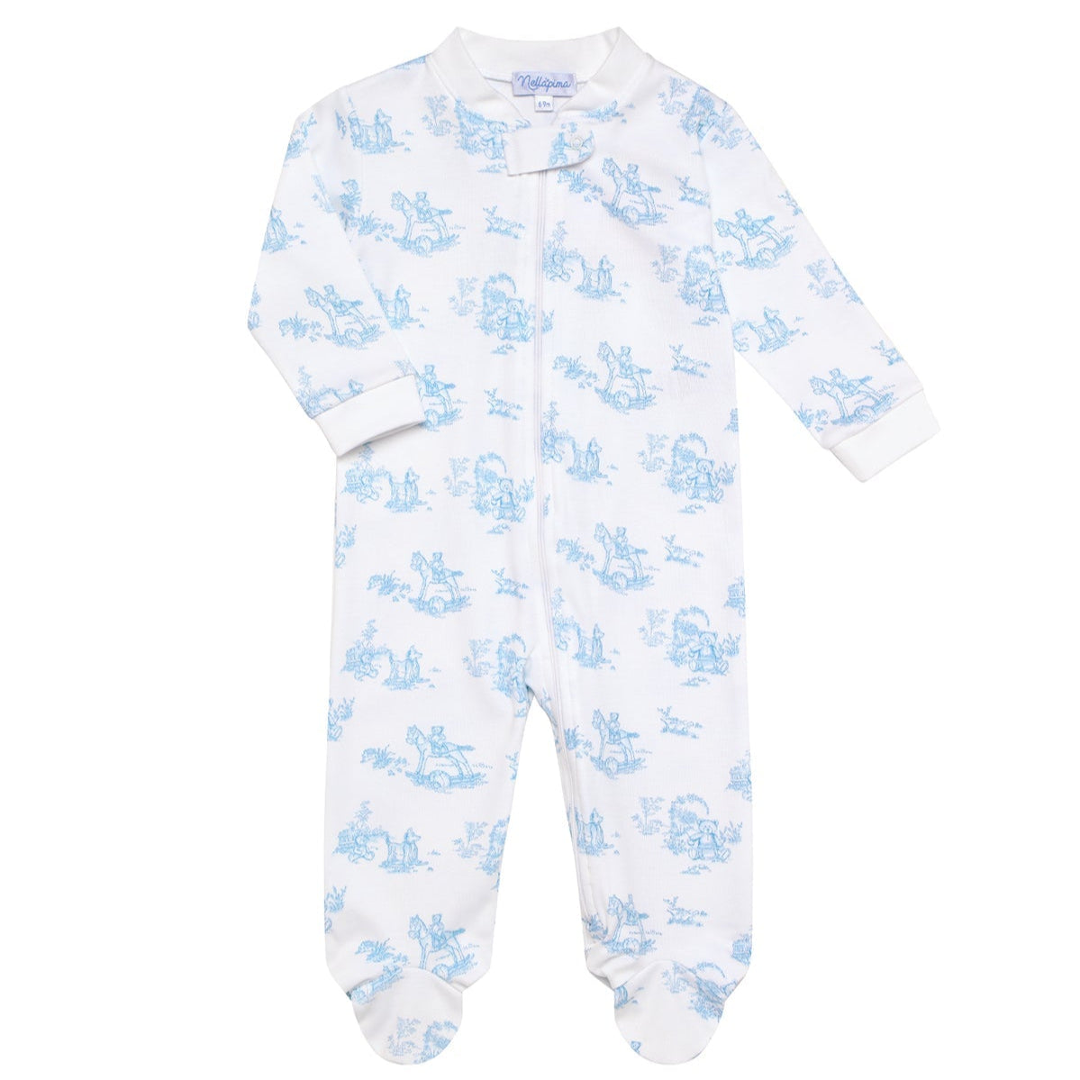 Nella Pima Blue Toile Zipper Footie
