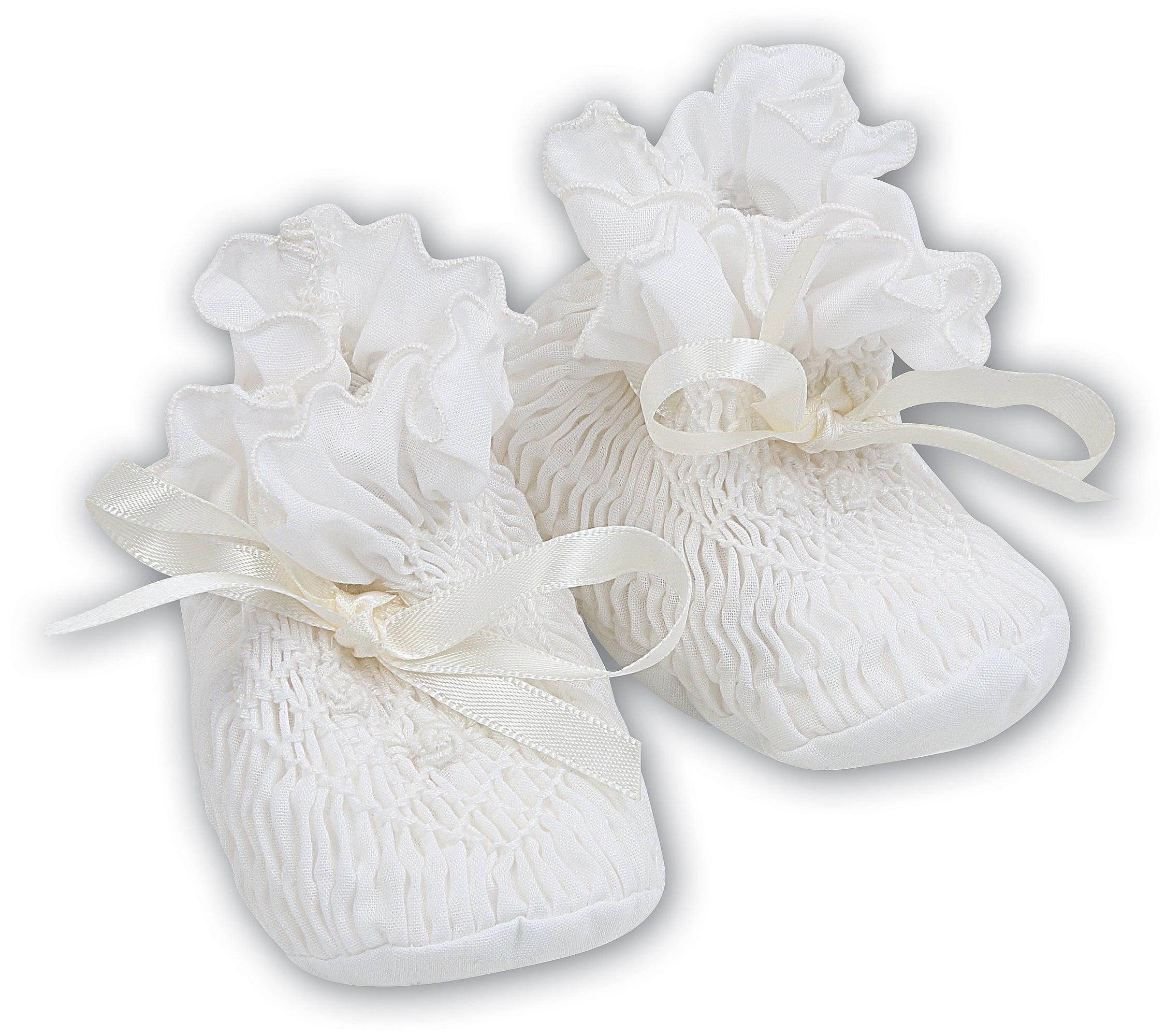 Sarah Louise White Smocked Booties - shopnurseryrhymes
