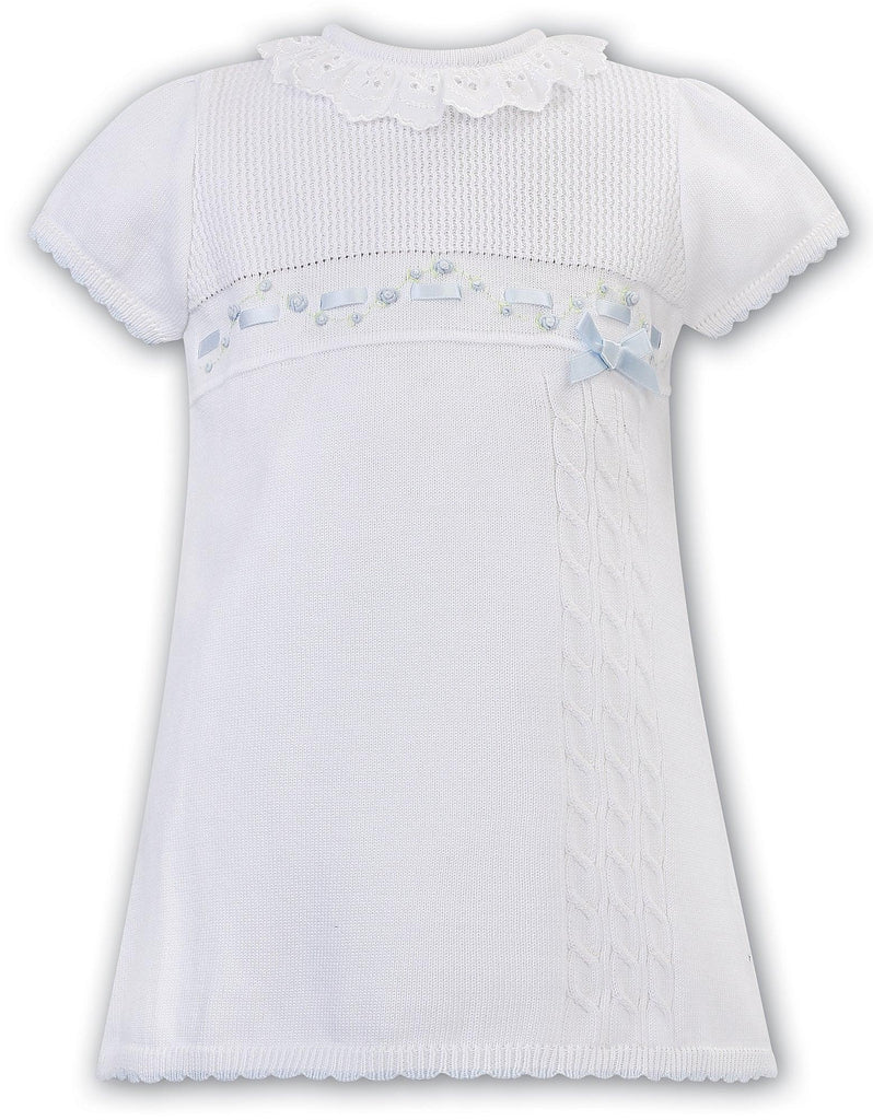 Sarah Louise White Dress with Blue Floral Embroidery - shopnurseryrhymes