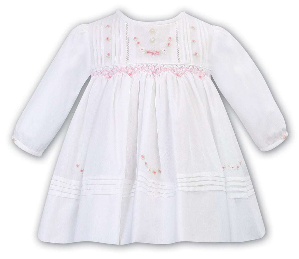 Sarah Louise White Dress with Pink Embroidery - shopnurseryrhymes