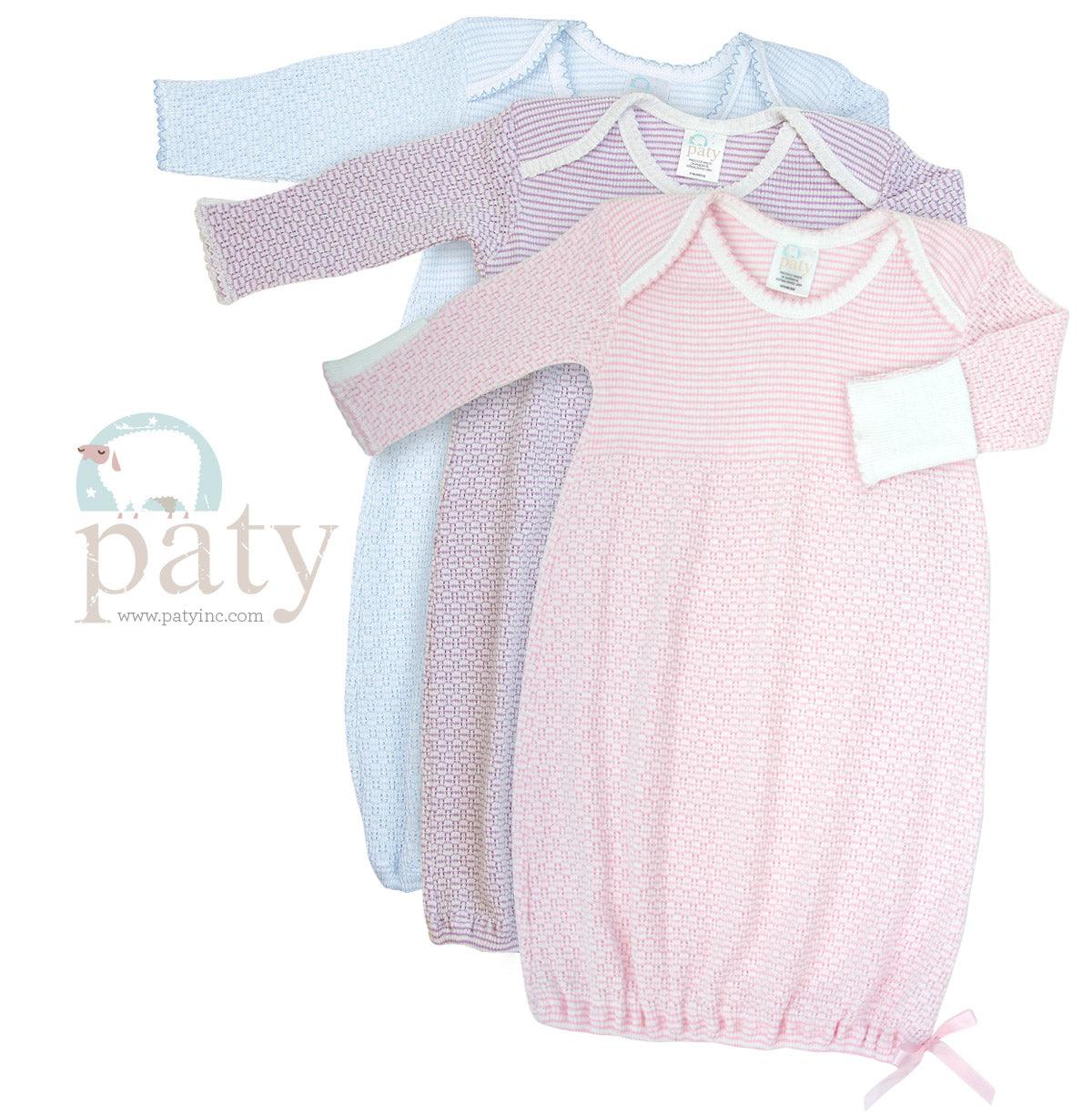 Paty Mini-stripe long sleeve lap shoulder gown - shopnurseryrhymes