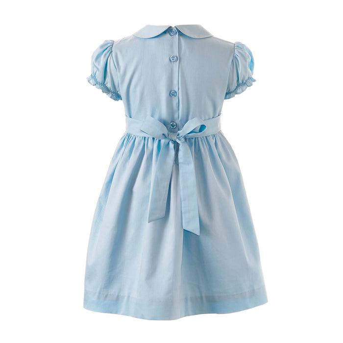 Rachel Riley Girls Rose Smocked Dress in Blue 3 Yrs Ivory