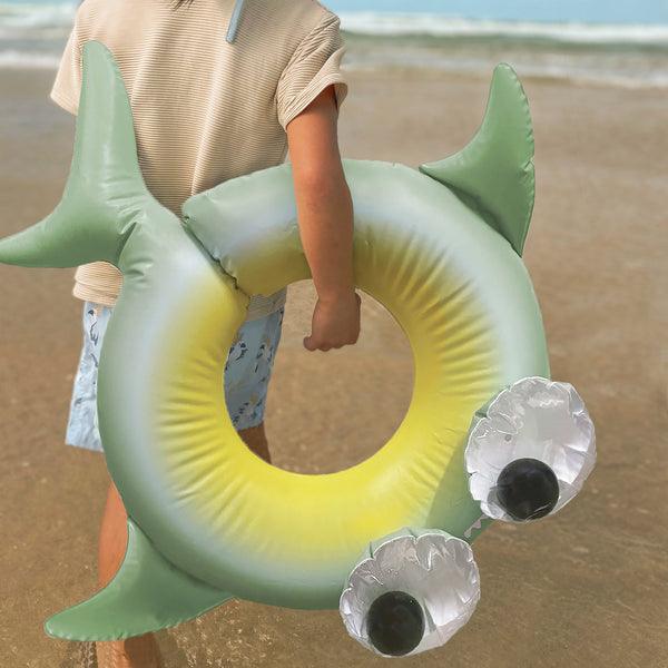 SunnyLife Kiddy Pool Ring, Shark Tribe Khaki - shopnurseryrhymes