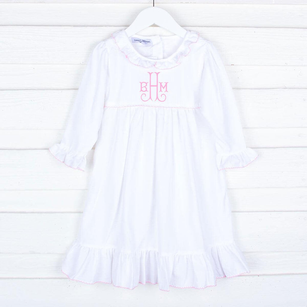 Sweet Dreams White Gown with Pink Picot Trim - shopnurseryrhymes