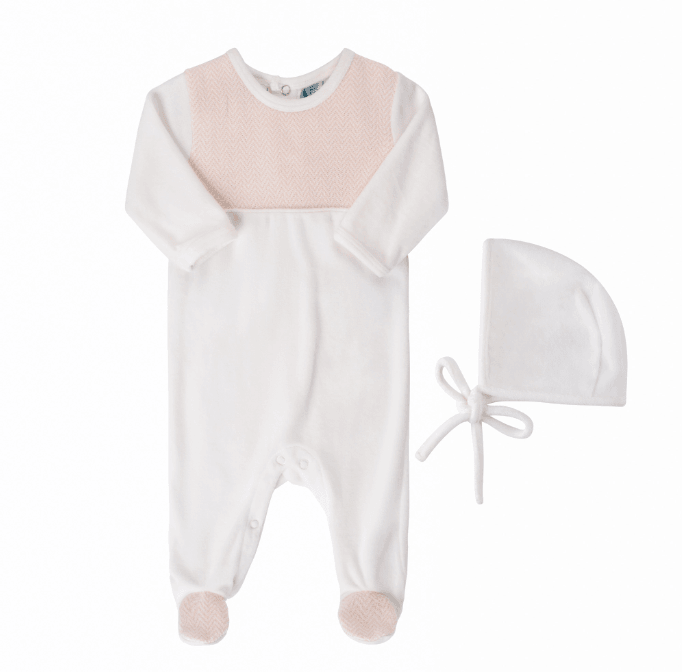 Feltman Brothers White & Pink Chevron Velour Romper with Hat - shopnurseryrhymes