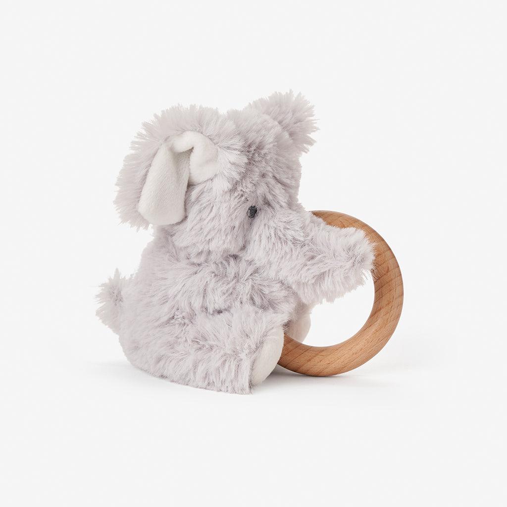 Elegant Baby Plush Elephant Wooden Ring Rattle - shopnurseryrhymes
