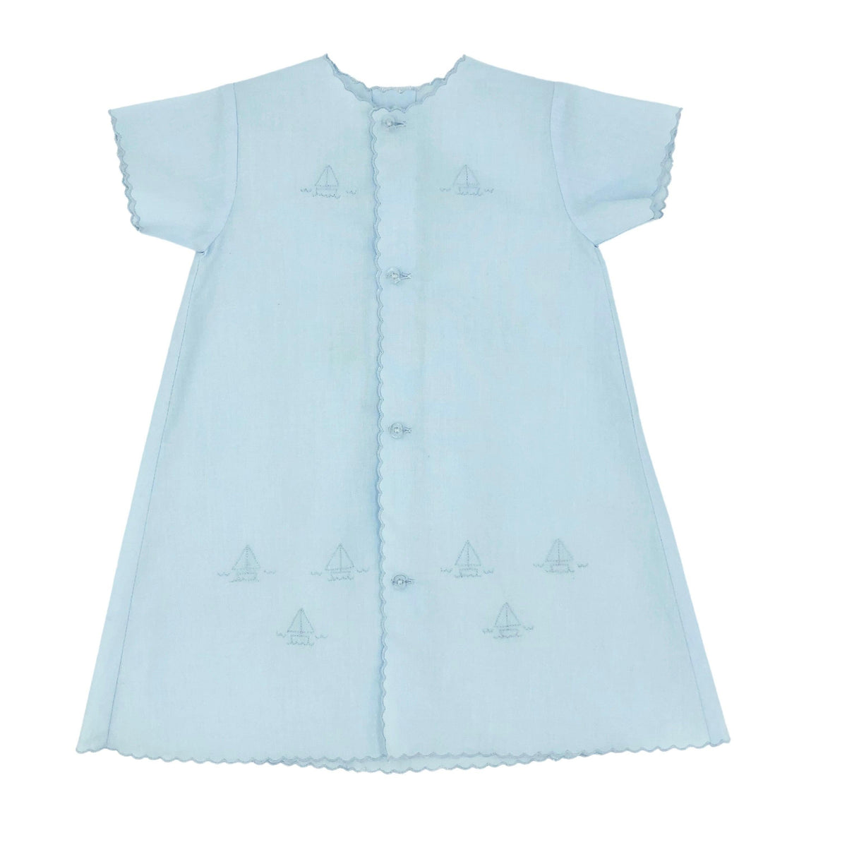Auraluz Solid Blue Day Gown with White Trim