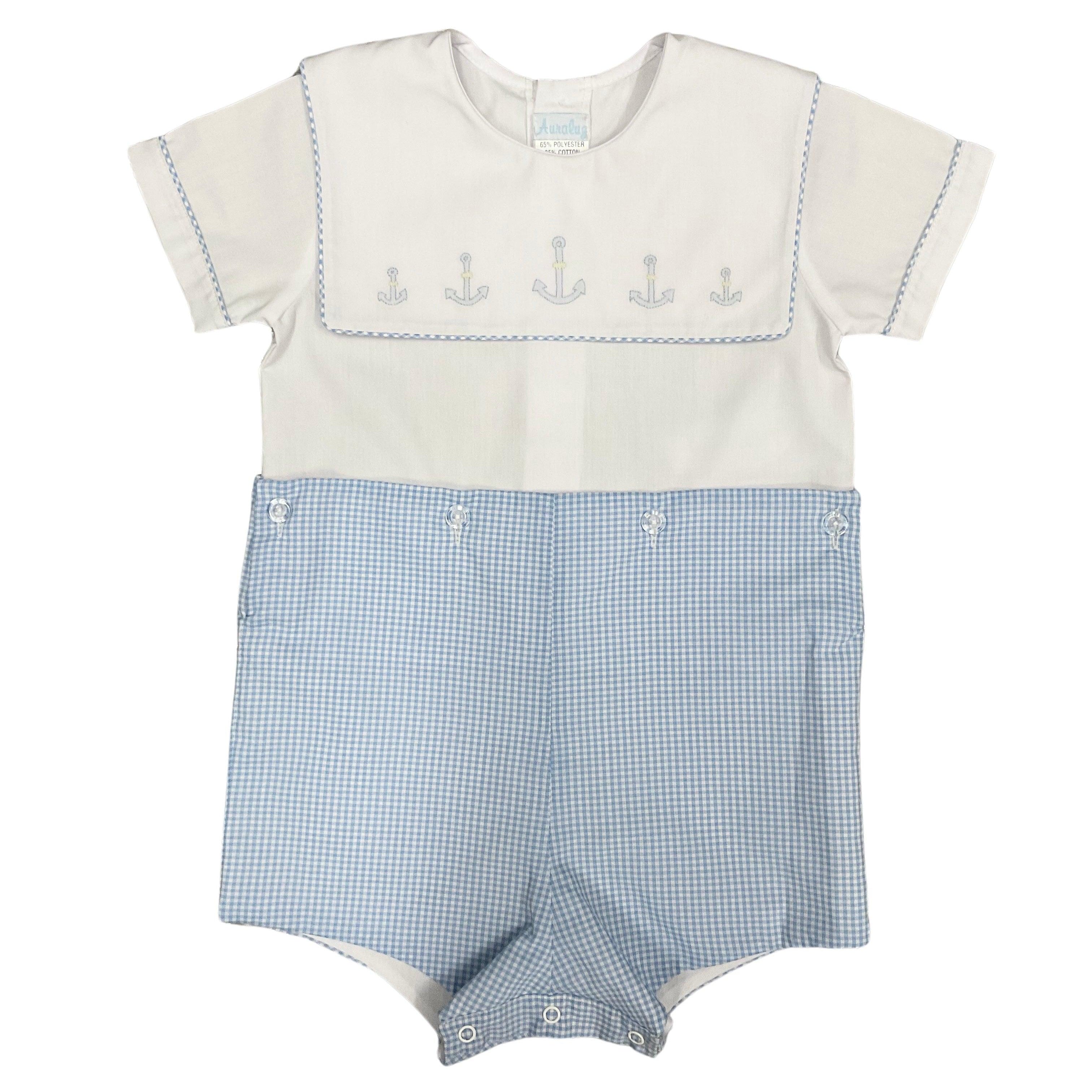 Auraluz Blue Check Anchor Boysuit - shopnurseryrhymes
