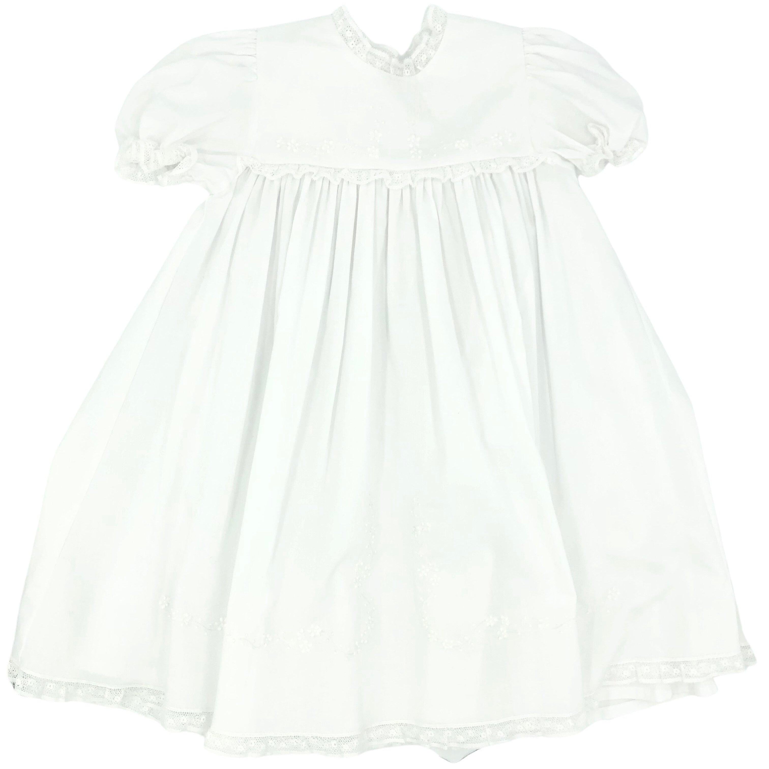 Auraluz White Lace Dress with Embroidered White Flowers - shopnurseryrhymes