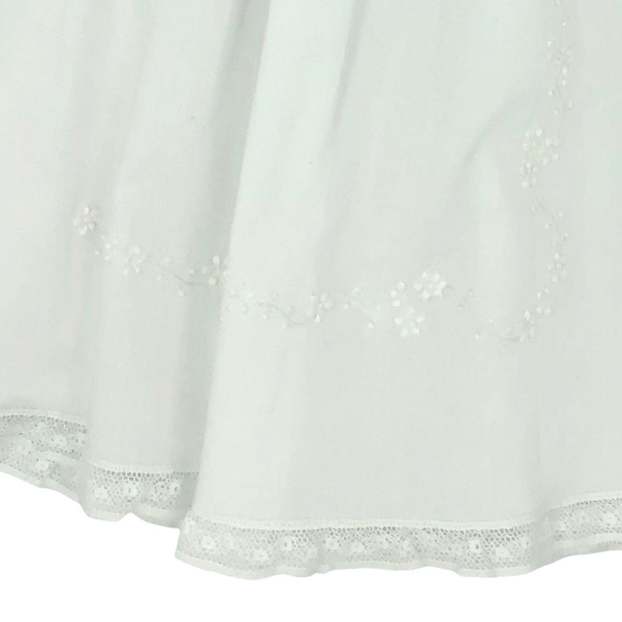 Auraluz White Lace Dress with Embroidered White Flowers - shopnurseryrhymes