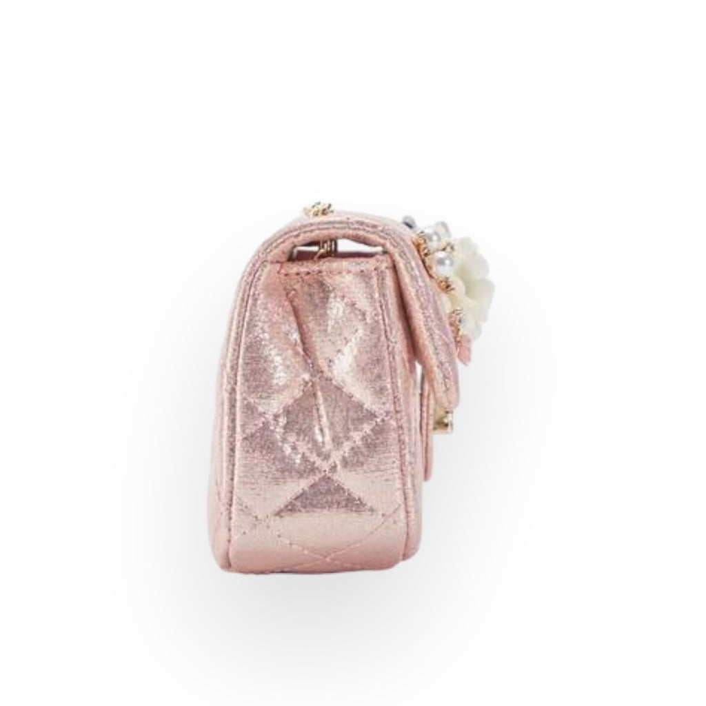 Doe A Dear Floral Shiny Quilted Purse, Pink