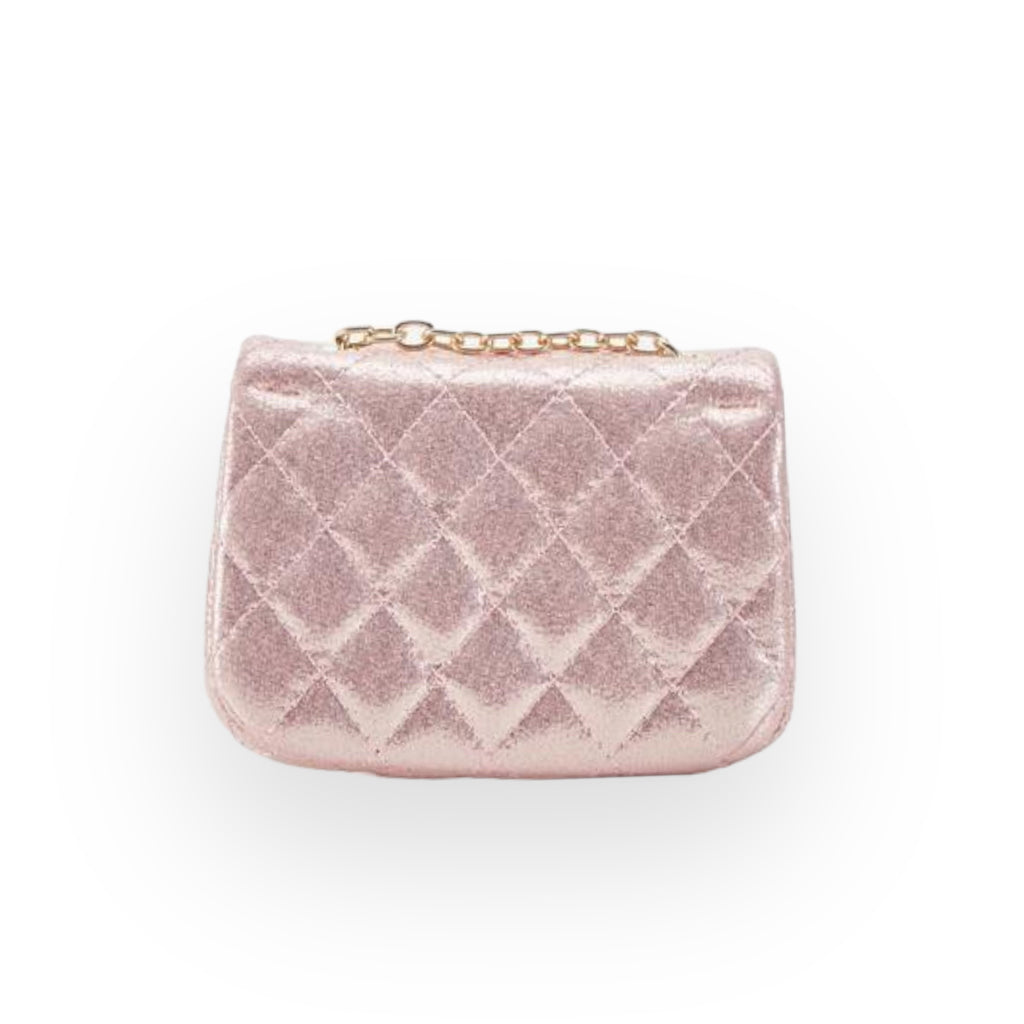 Doe A Dear Floral Shiny Quilted Purse, Pink