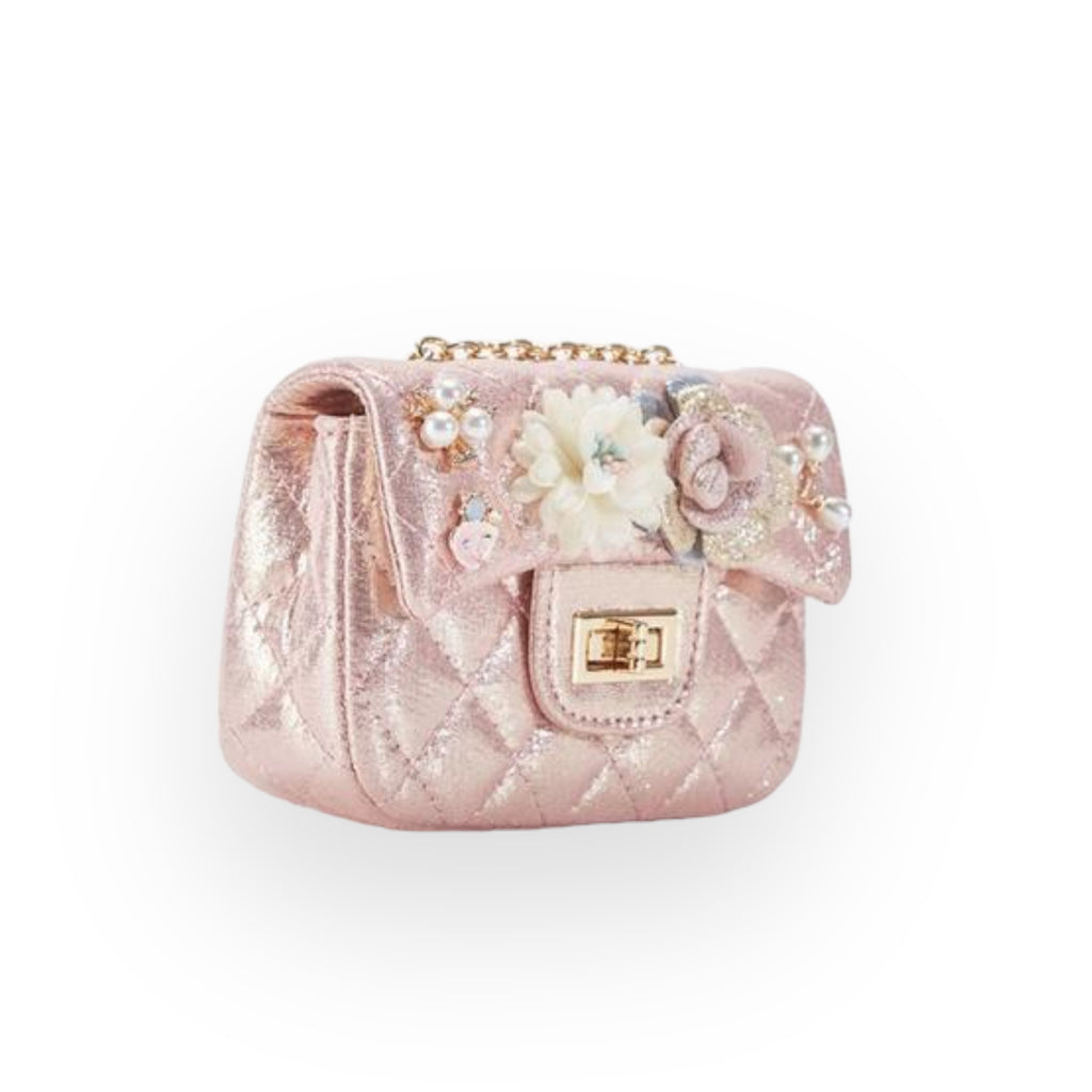 Doe A Dear Floral Shiny Quilted Purse, Pink