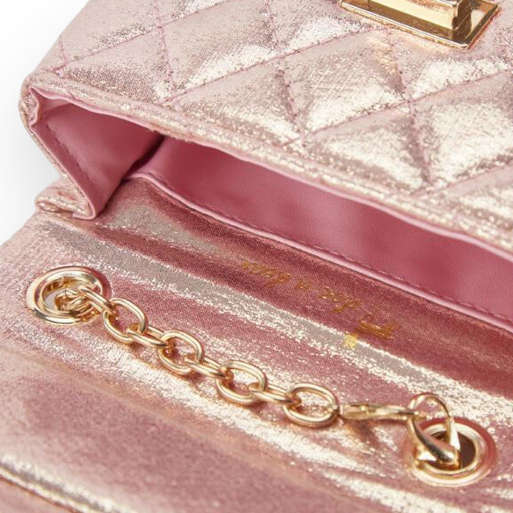Doe A Dear Floral Shiny Quilted Purse, Pink