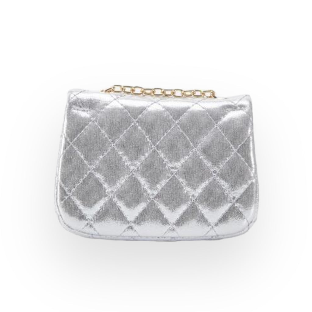 Doe A Dear Floral Shiny Quilted Purse, Silver