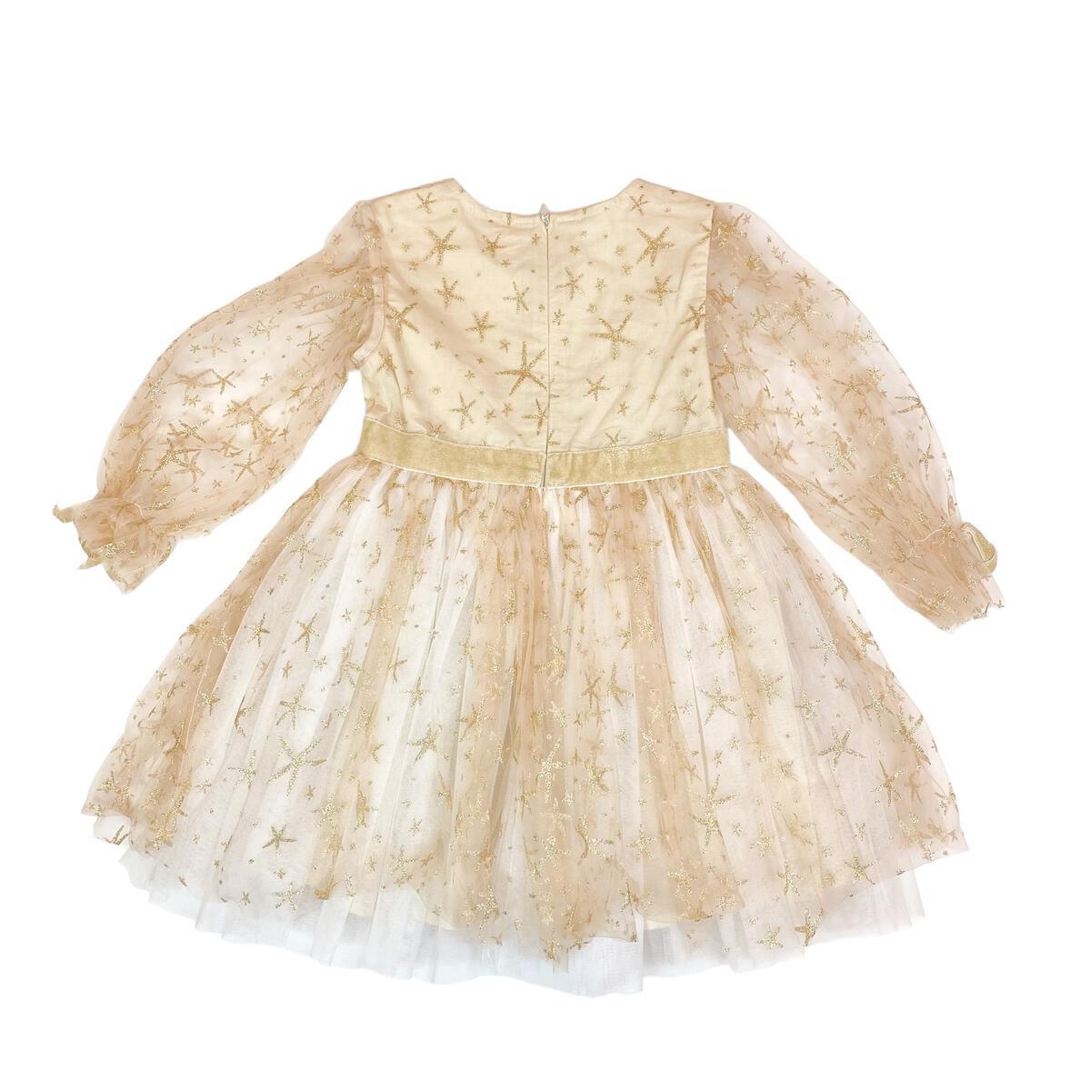 Doe A Dear Gold Glitter Star Mesh Dress - shopnurseryrhymes