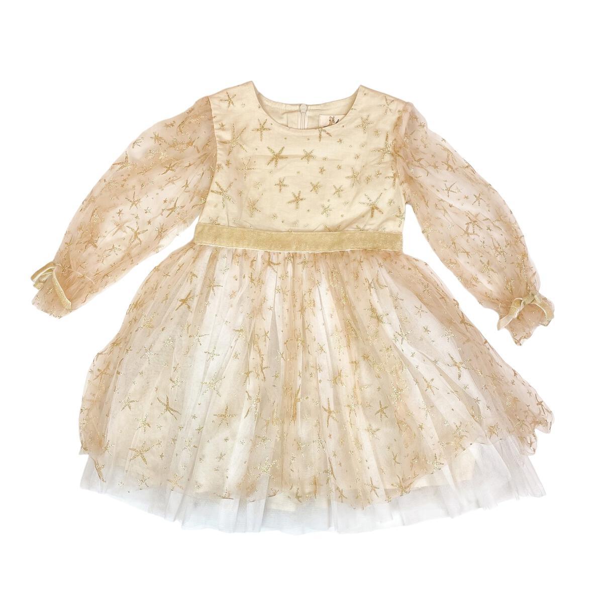 Doe A Dear Gold Glitter Star Mesh Dress - shopnurseryrhymes