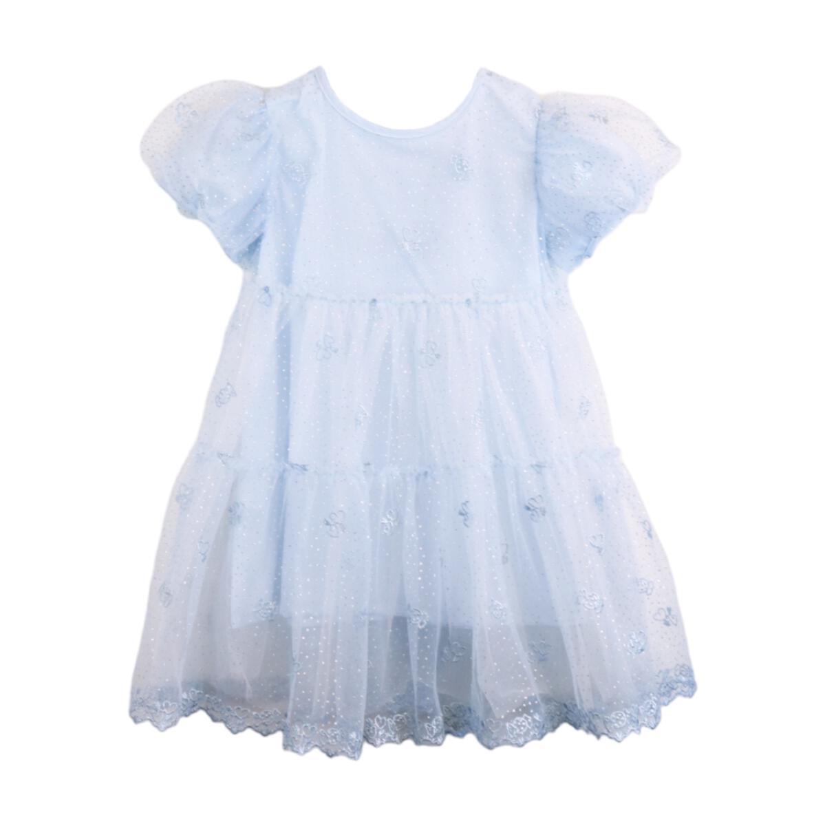 Doe A Dear Blue Floral Embroidery Mesh Dress - shopnurseryrhymes