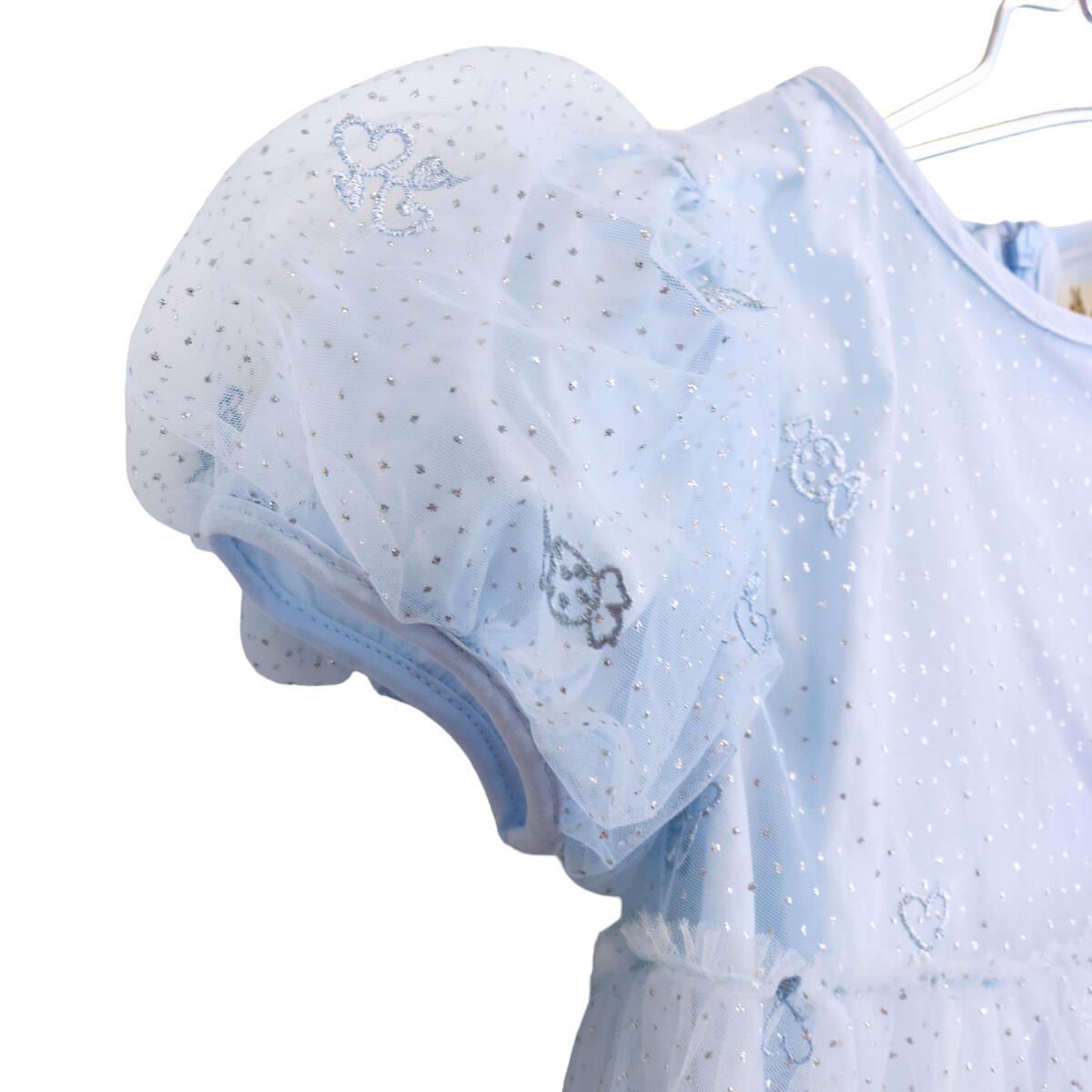 Doe A Dear Blue Floral Embroidery Mesh Dress - shopnurseryrhymes