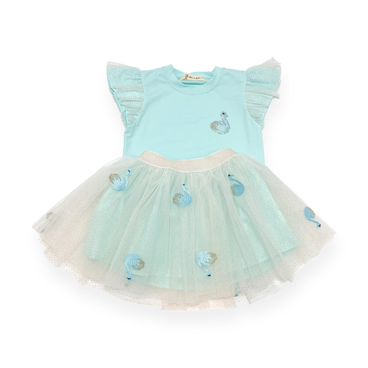 Doe A Dear Aqua Swan Skirt Set