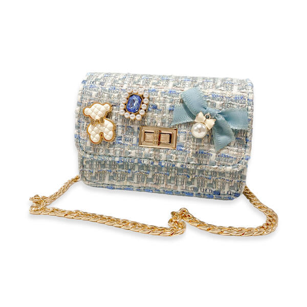 Doe A Dear Blue Teddy & Bow Tweed Purse