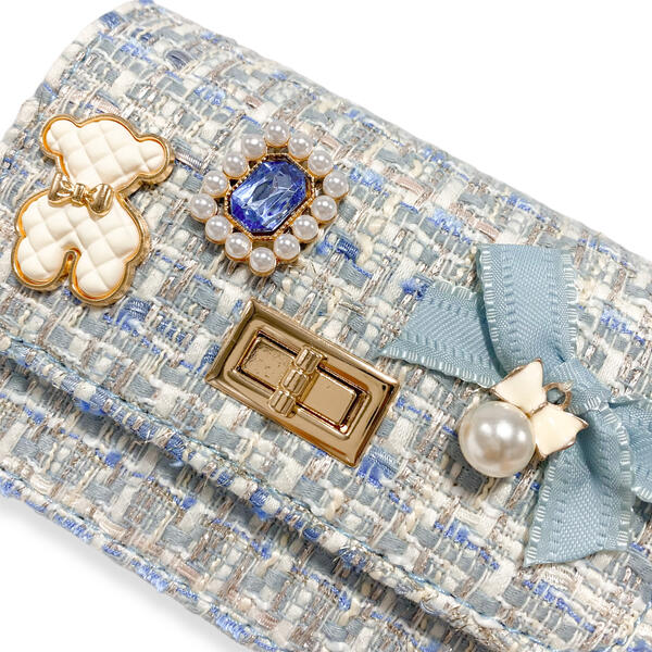 Doe A Dear Blue Teddy & Bow Tweed Purse