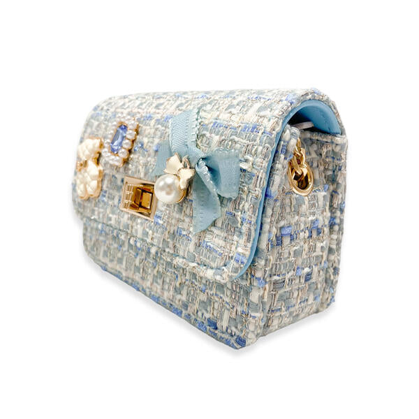 Doe A Dear Blue Teddy & Bow Tweed Purse