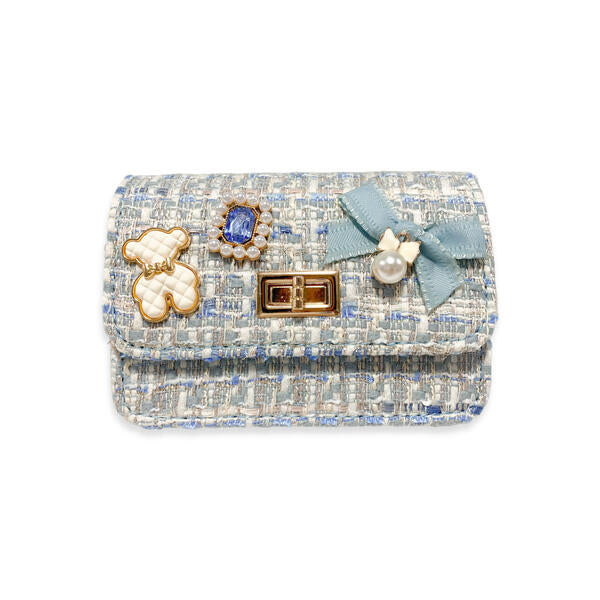 Doe A Dear Blue Teddy & Bow Tweed Purse